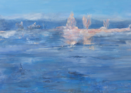 Schilderij van Annemarie Hakvoort, "IJsselreeks: rijp" 2019 acryl op doek 70 x 120 cm